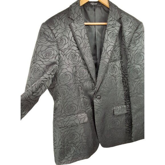 CooFandy Rose Pattern Black Blazer w/ Pocket Square Size L - Picture 8 of 9